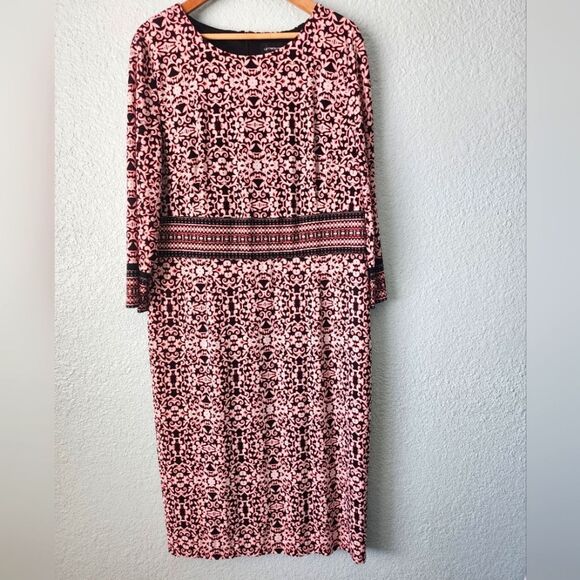 Liz Claiborne Pink Black Sheath Dress 3/4 Sleeve - Picture 1 of 12
